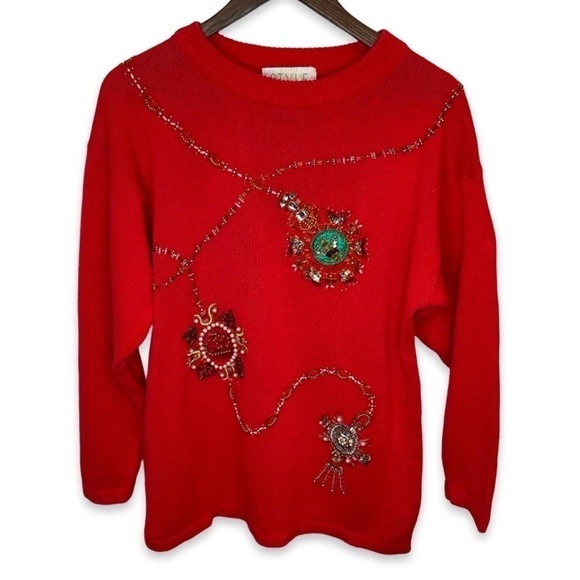 Vintage Christmas sweater… trimmed in sequins & beads, stones & pearls - Picture 2 of 7